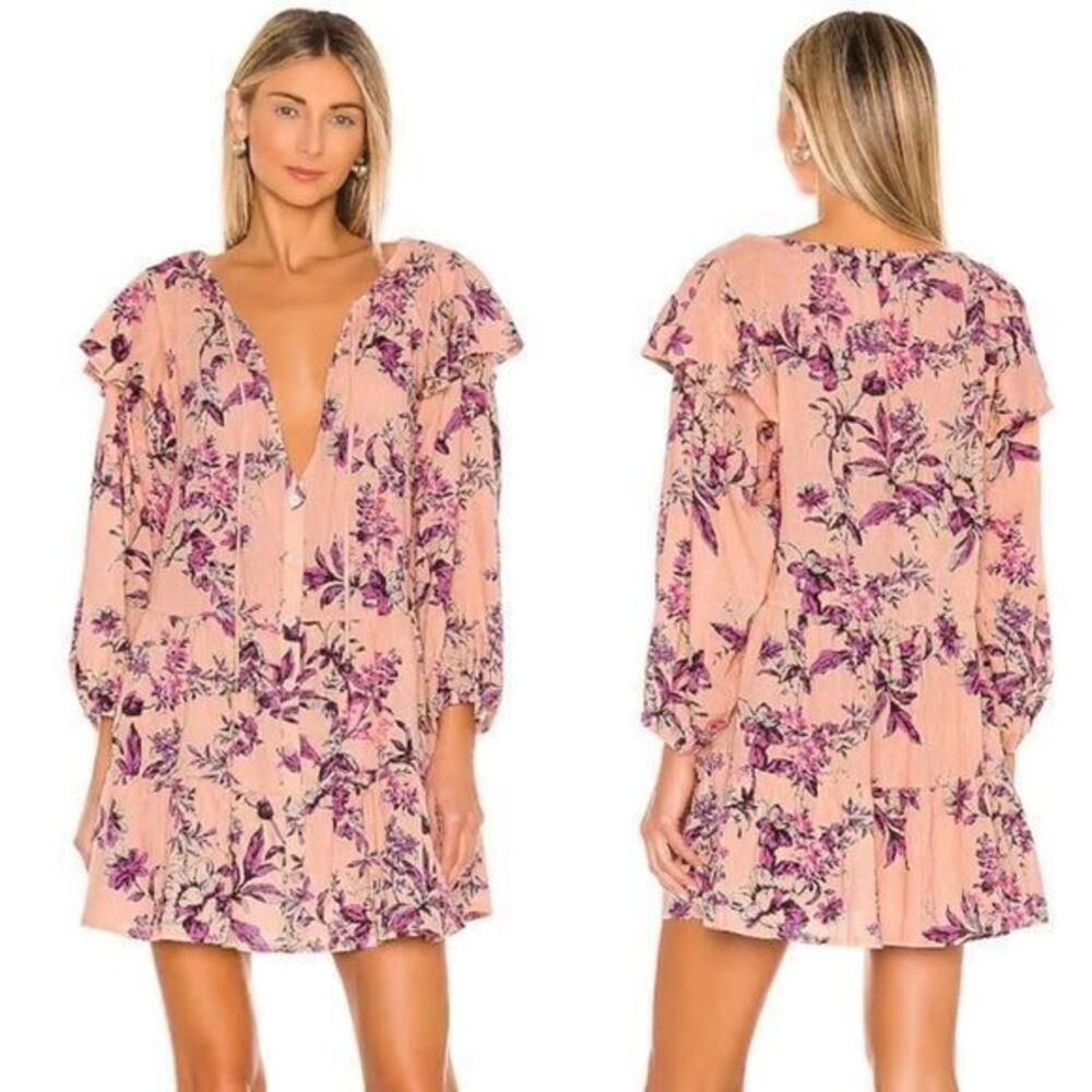 Free People Sunbaked Mini Dress Peach Combo XSmall Pink Purple Floral Mini